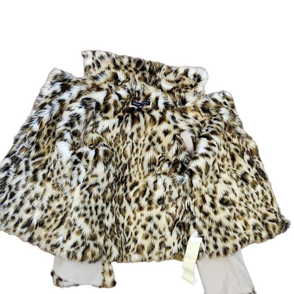 90s Y2K Suede Leather Jacket Faux Fur Leopard Collar Beige Penny Lane Sz Small‎ - Picture 8 of 11